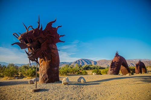 Free A Brown Metal Dragon Sculpture in Borrego Springs, California Stock Photo