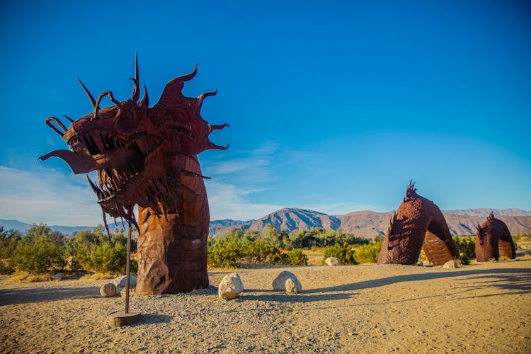 A Brown Metal Dragon Sculpture In Borrego Springs, California