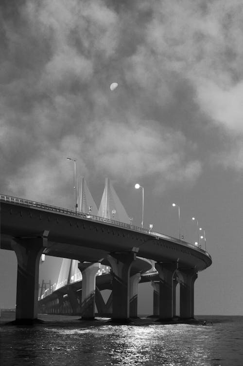 Kostnadsfri bild av bro, lampor, måne