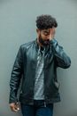 Man in Black Leather Jacket