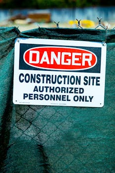 Close-up of a danger sign at a construction site indicating restricted access for authorized personnel only.