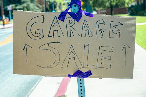 Free Garage Sale Placard on a Post Stock Photo