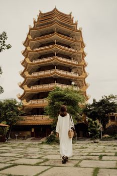 一名女子凝视着武汉的著名地标黄鹤楼
