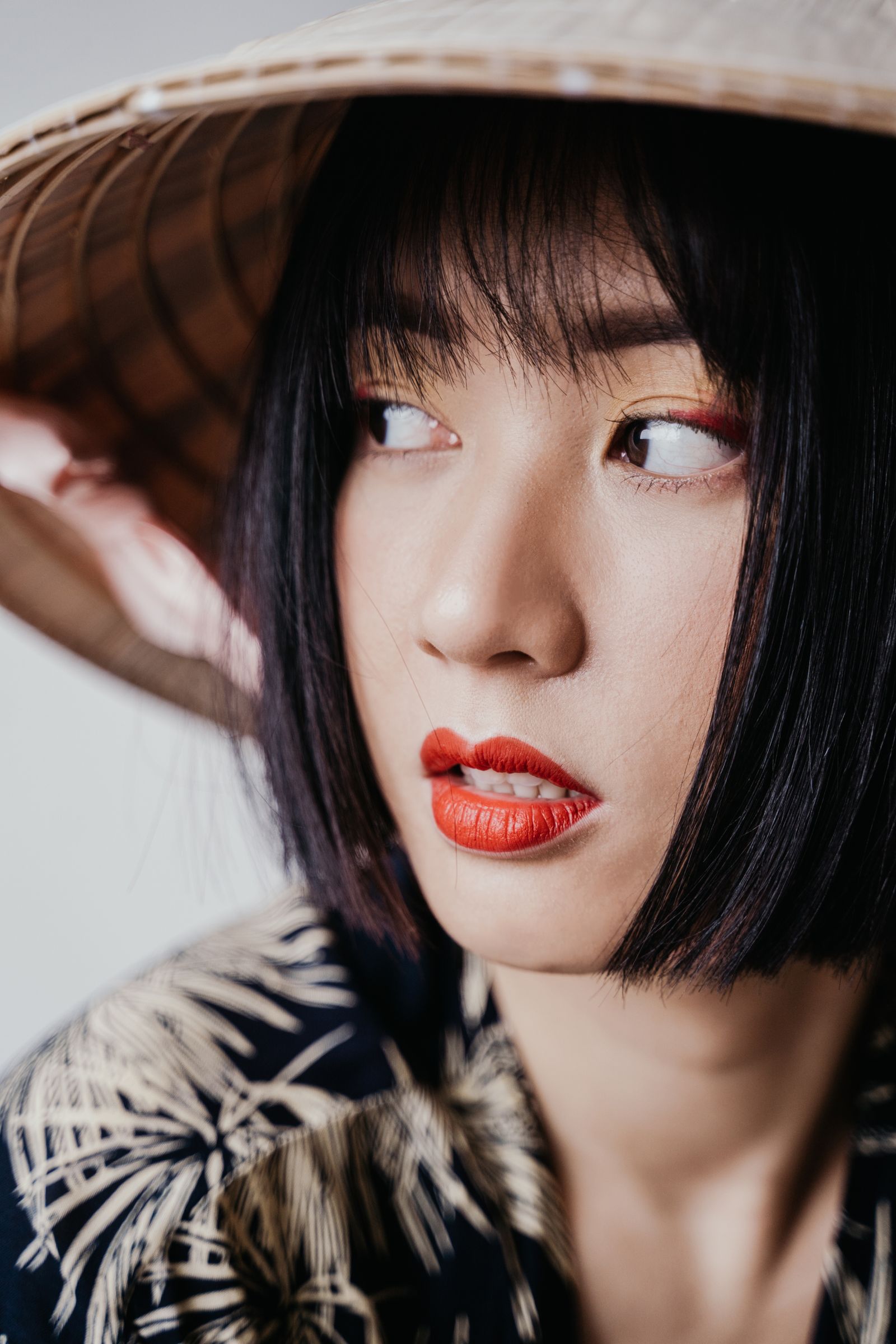 Editorial portrait of a woman with red lips