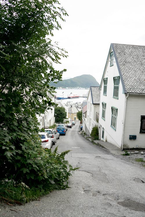 Cars Parked on the Side of a Rode in Between Houses 