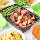 Cooked Meat With Rice and Rice on Green Plastic Tray