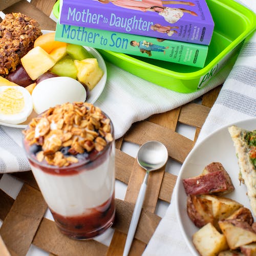 Free Breakfast and Books on Table  Stock Photo