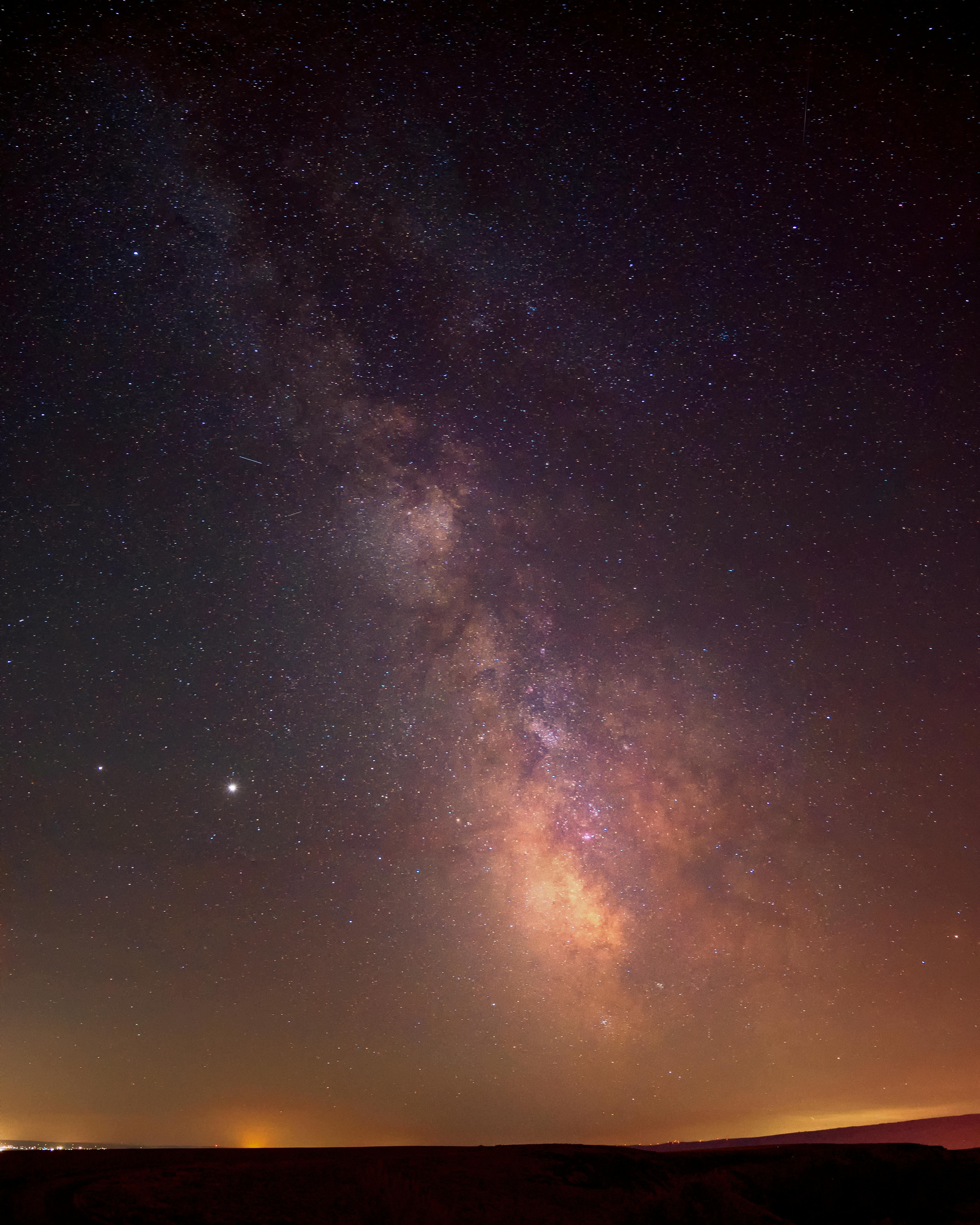 Capture of the Milky Way galaxy above Rock Island, Washington at nighttime.