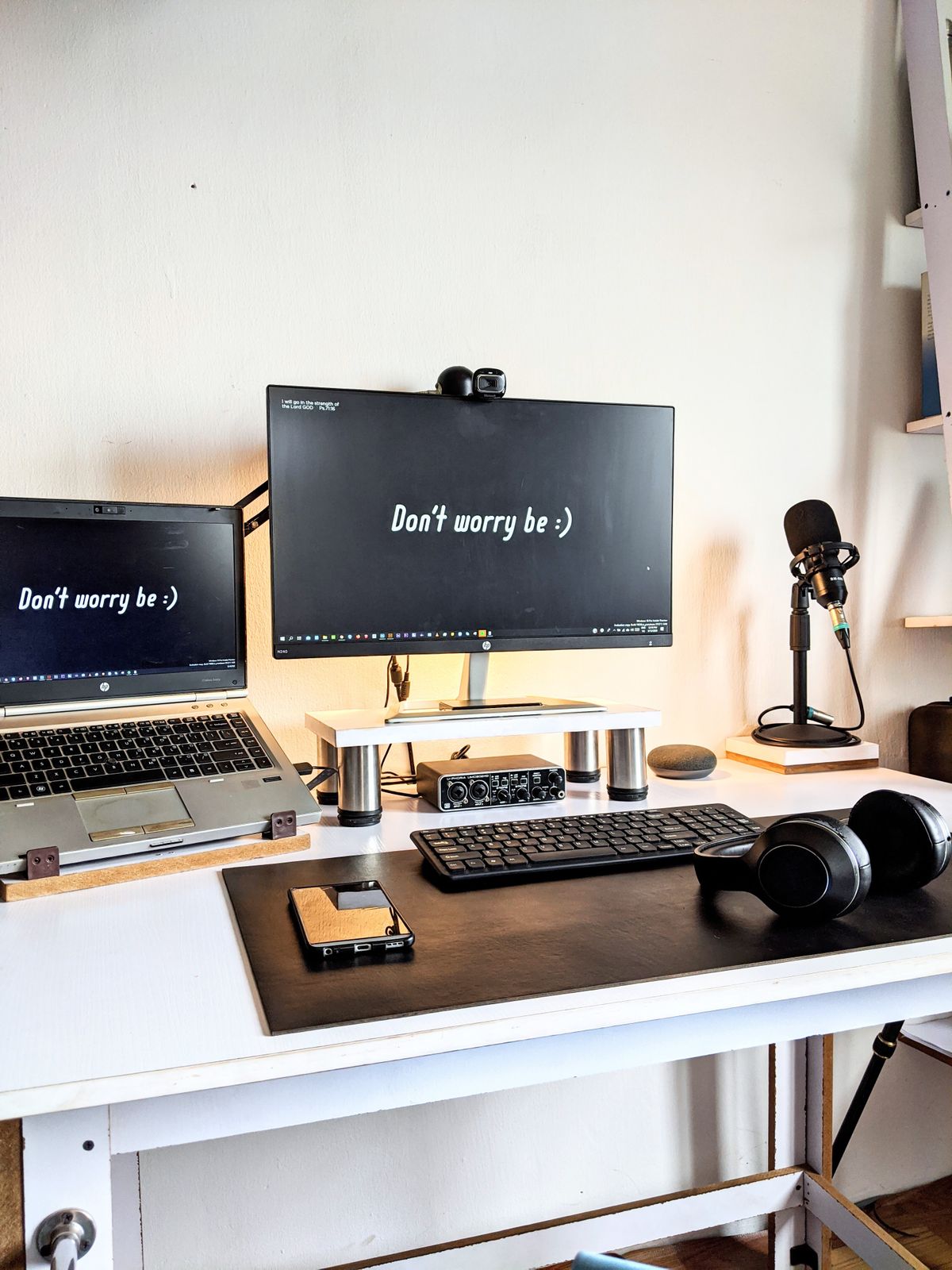 Organized home office desk setup