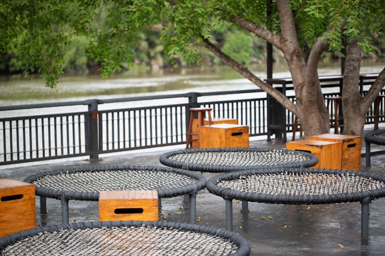 A Set Of Trampolines In A Park