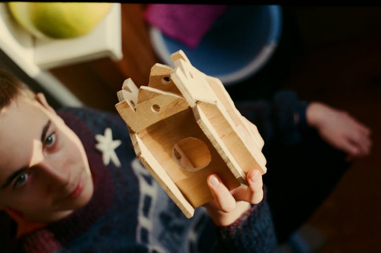 Crop Craftsman Showing Handmade Bird Feeder At Home