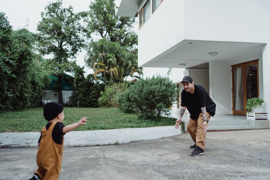 father confronting son yard