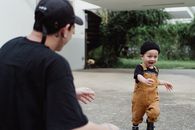 Happy Boy Running to His Father