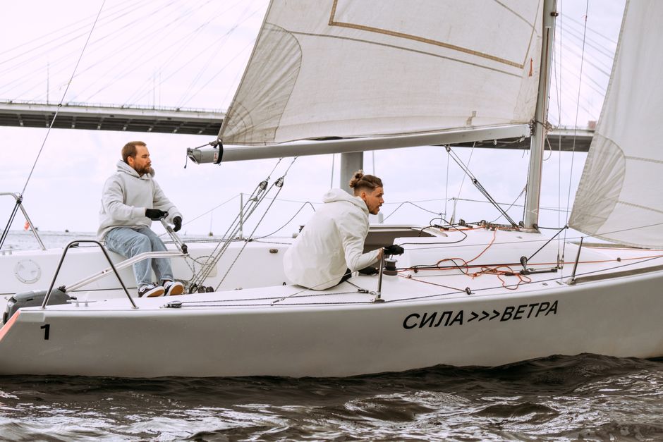 Yacht crew providing service on deck