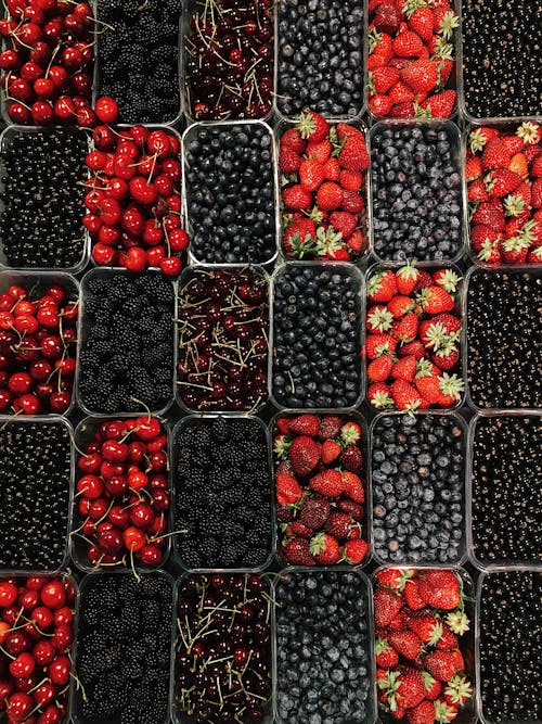 Free Top View of Blueberries and Strawberries Stock Photo