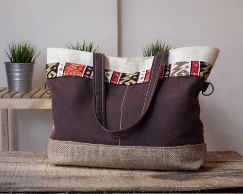 Canvas tote with ethnic patterns