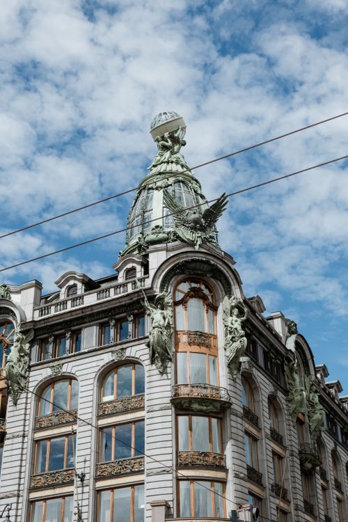 Free Ornate Art Nouveau facade of the iconic Singer House in Saint Petersburg. Stock Photo