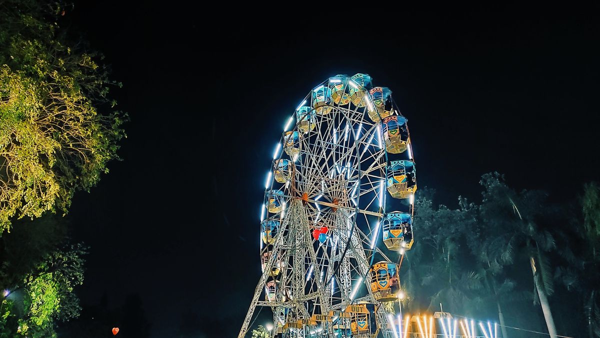観覧車のある遊園地の風景(イメージ)