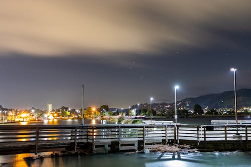 Wooden Dock During Night Time