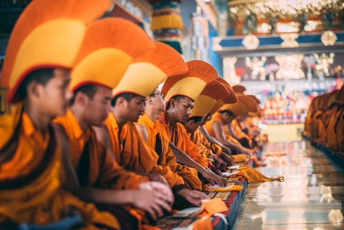 bezplatná Základová fotografie zdarma na téma buddhismus, bylakuppe zlatý chrám, gelugpa klobouk Základová fotografie