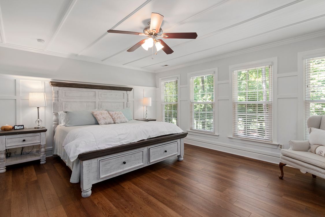 Contemporary Bedroom Design with Wooden Floor and White Walls · Free ...