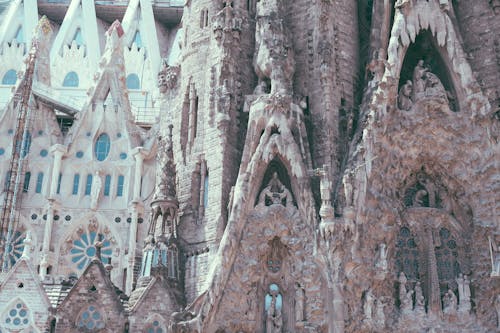 Gothic styled catholic cathedral with sculptures and ornamental details