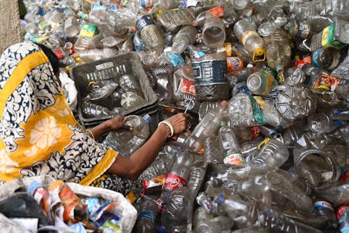 A Woman Collecting Recyclable Plastic Bottles