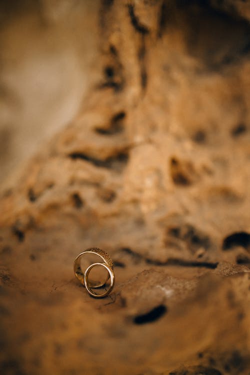 Selective Focus Photo of Two Rings on a Rock