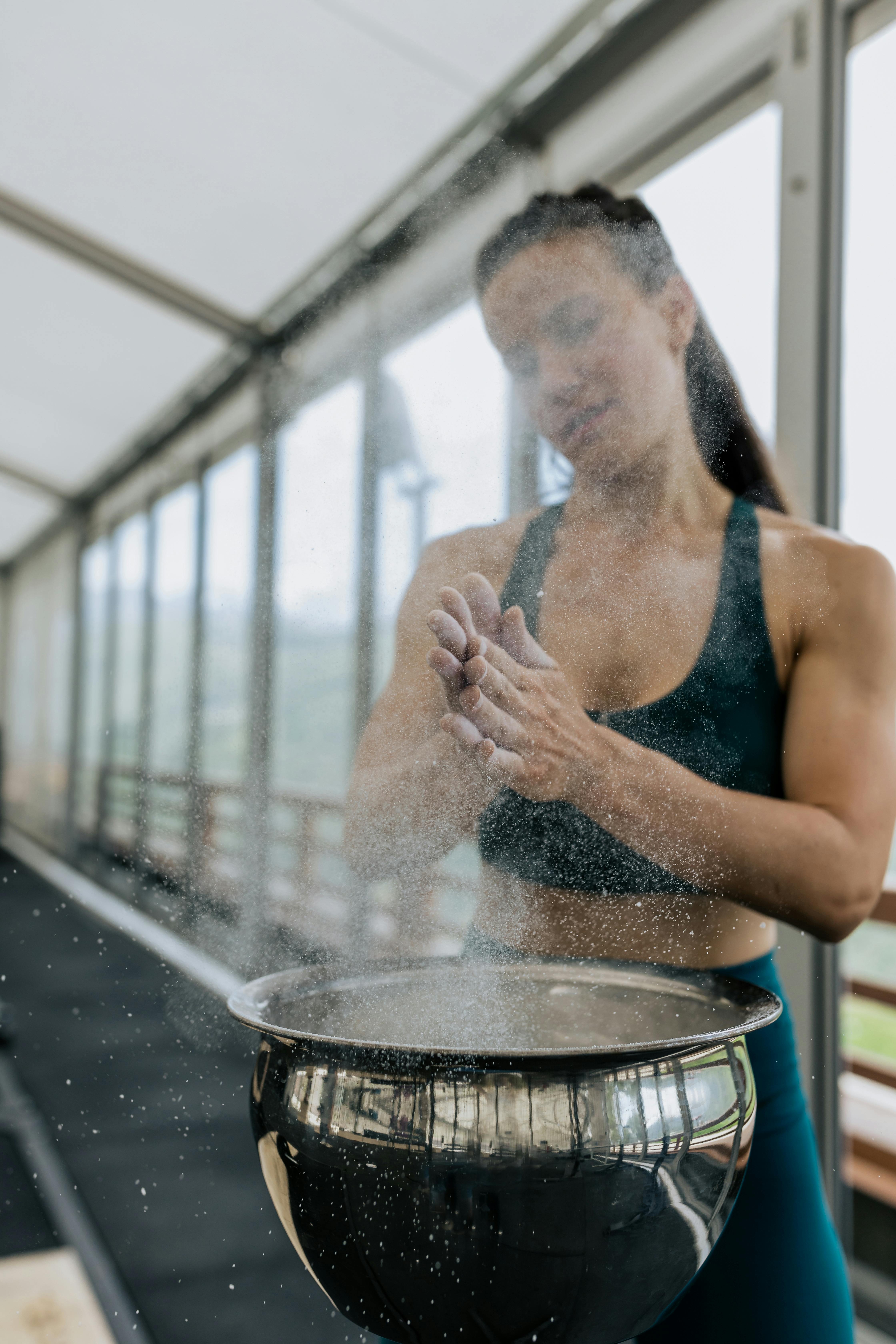 woman applying powder on her hands