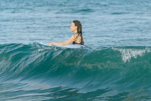 Woman in Black Bikini Top in Water