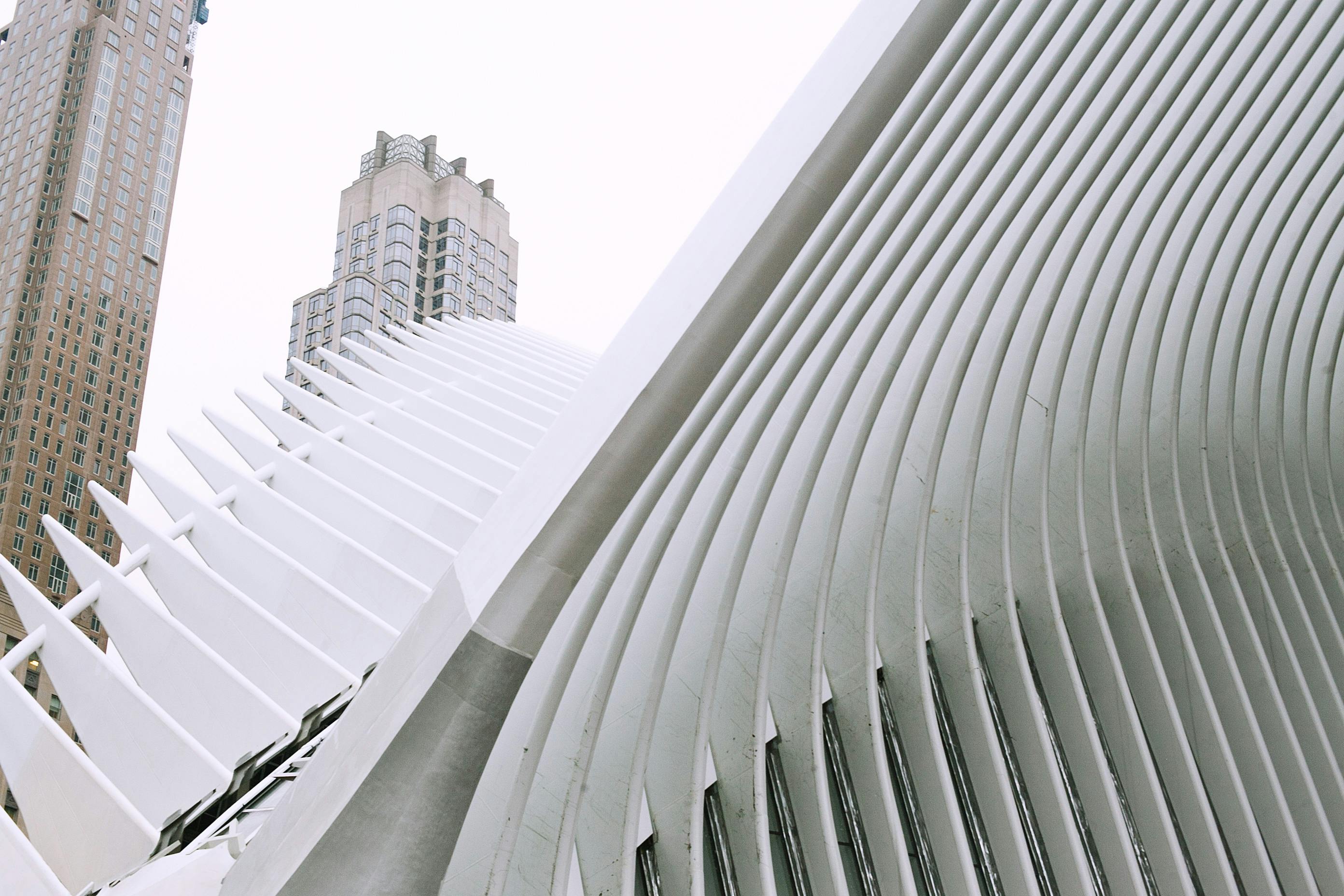 geometric building in futuristic style in downtown