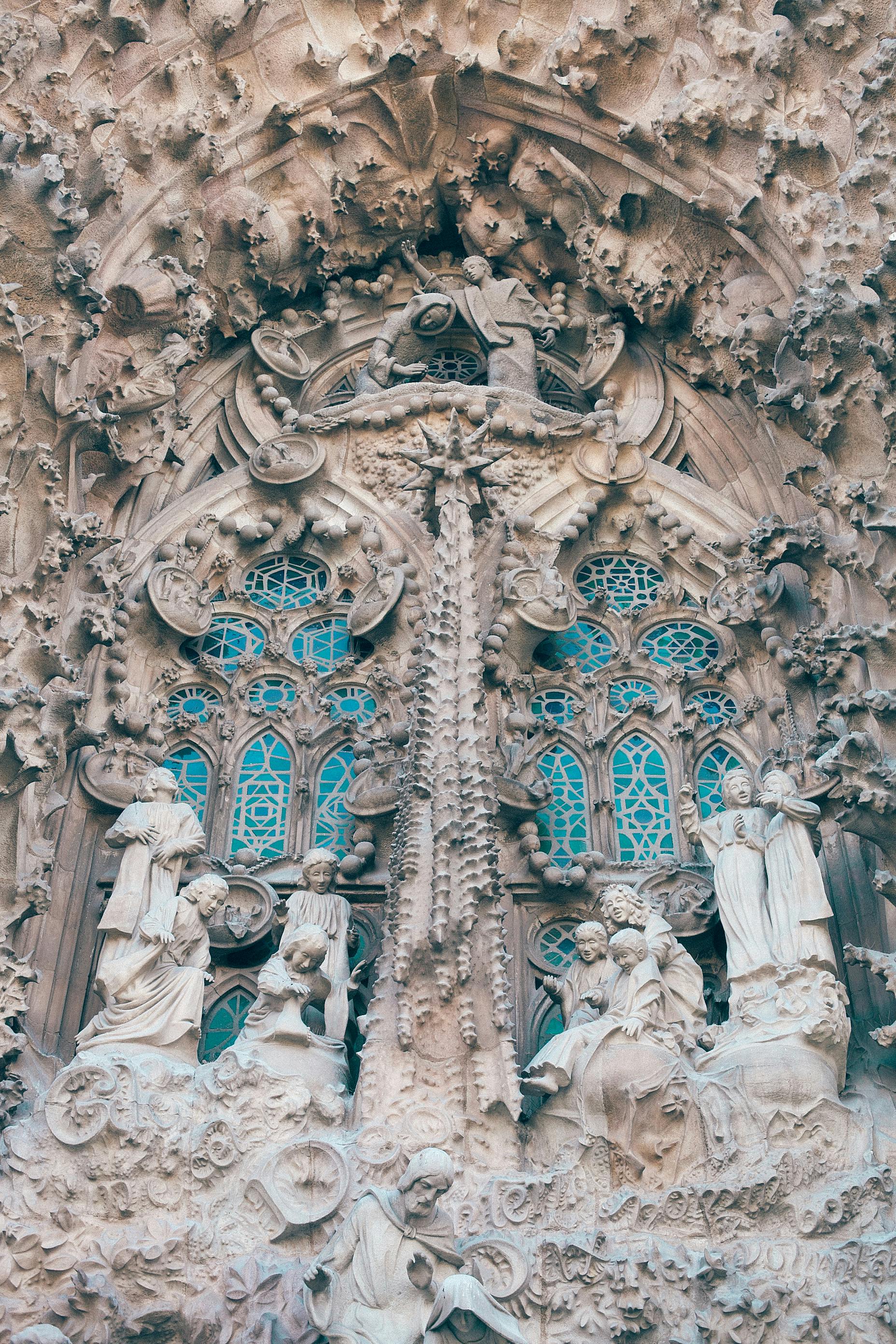 ornamental facade of old catholic cathedral