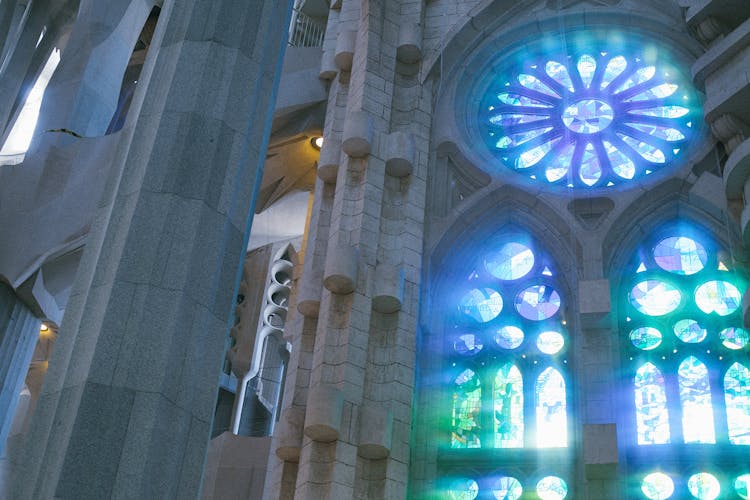 Interior Of Aged Cathedral With Ornamental Windows