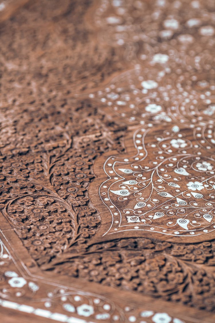 Surface Of Wooden Table With Ornamental Elements