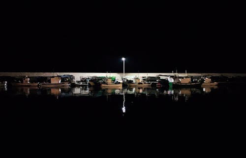 Free stock photo of at night, fishing boats, port