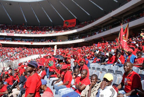 Crowd Wearing Red Shirts Sitting in Stadium