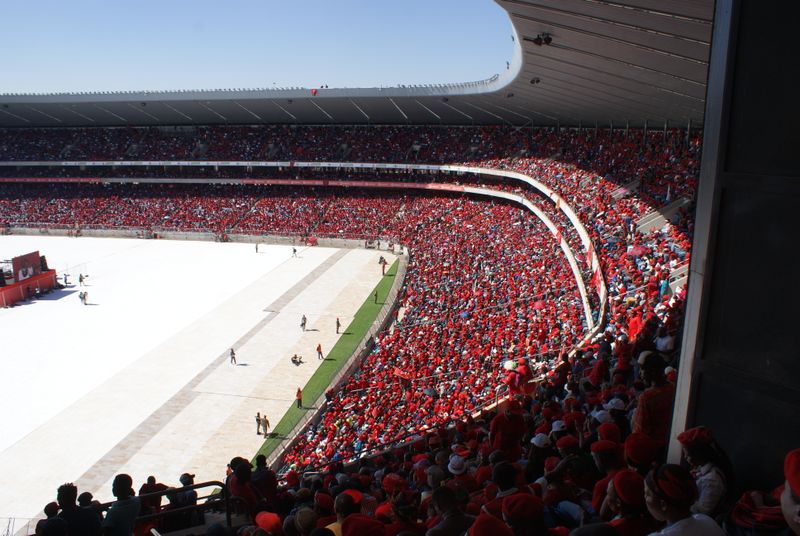Packed stands in a football stadium on match day