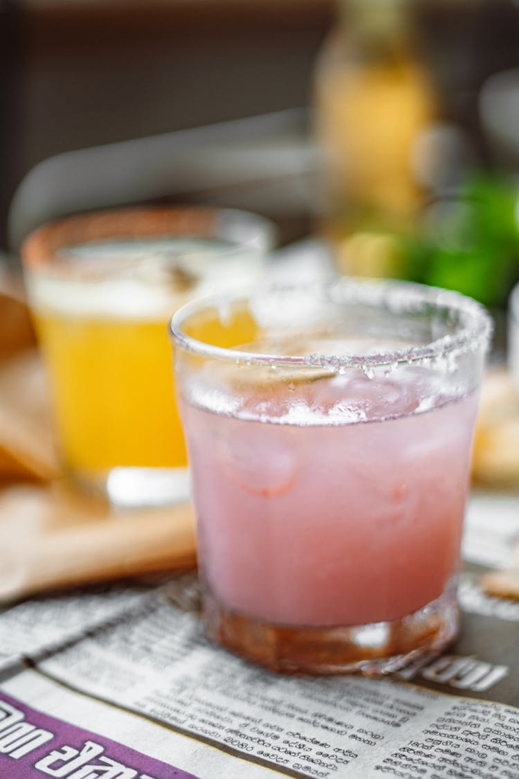 Pink And Orange Cocktails With Ice 