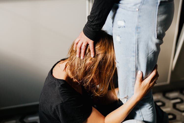 Woman In Black Shirt Crying