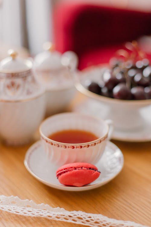 Free Sweet dessert with cup of hot tea Stock Photo