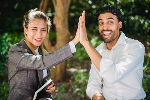 Free Business People High Five Outdoors  Stock Photo