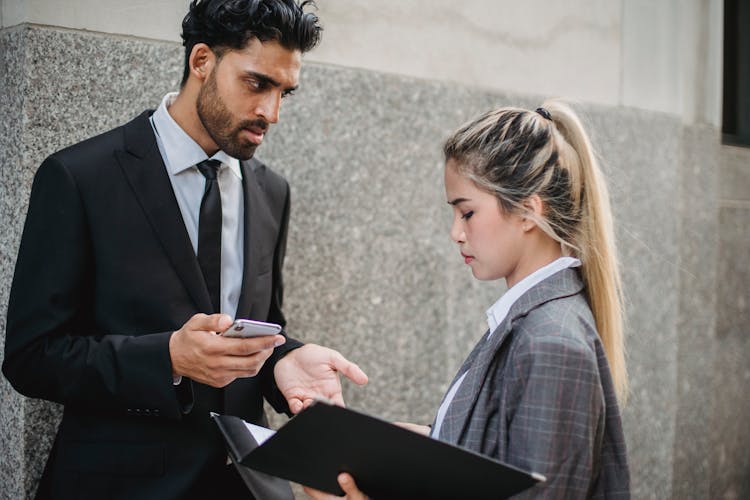 Business People Meeting Outdoors Talking