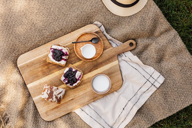 Cream Cheese And Jam Sandwiches On Picnic