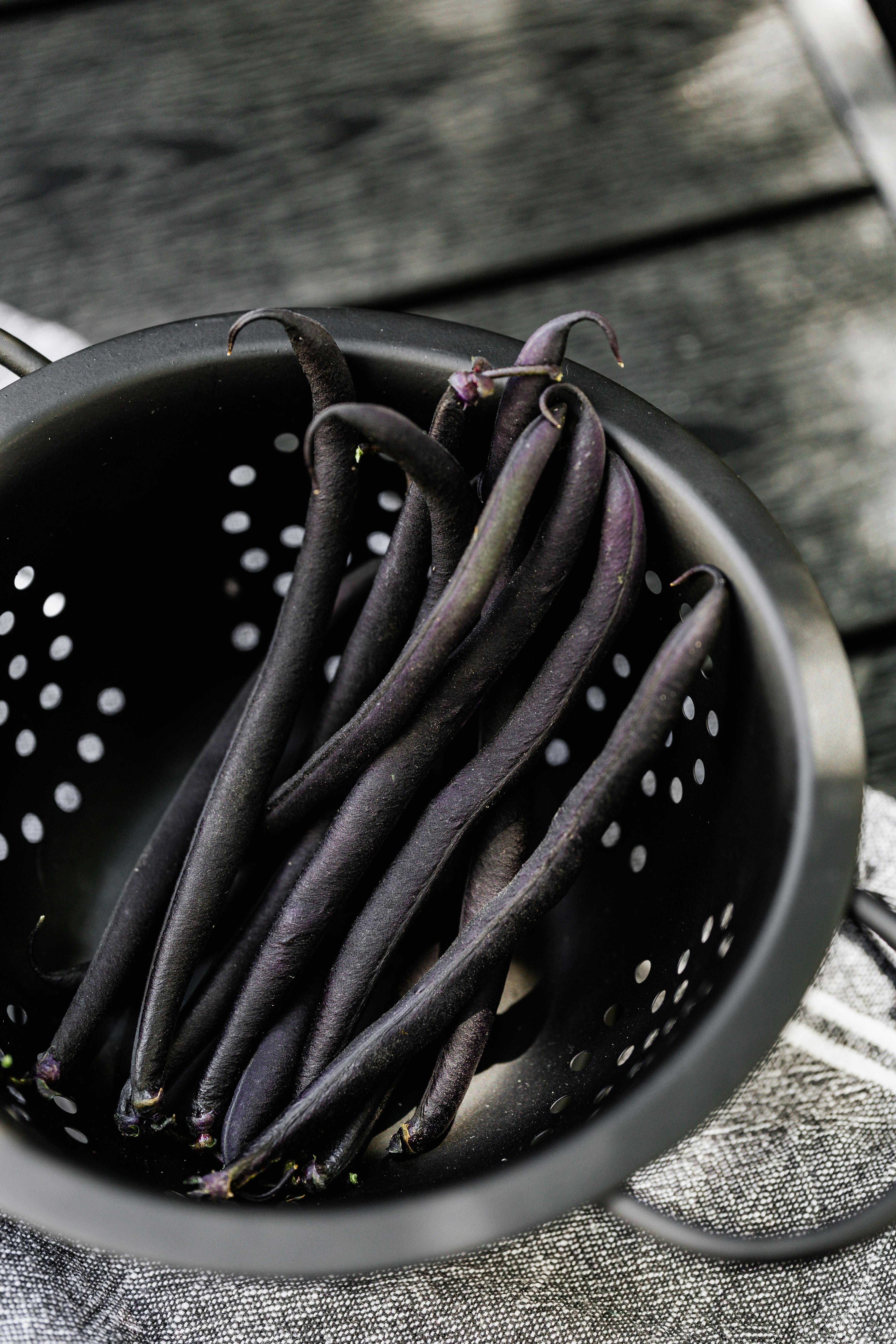 Purple Beans on Black Round Colander Free Stock Photo