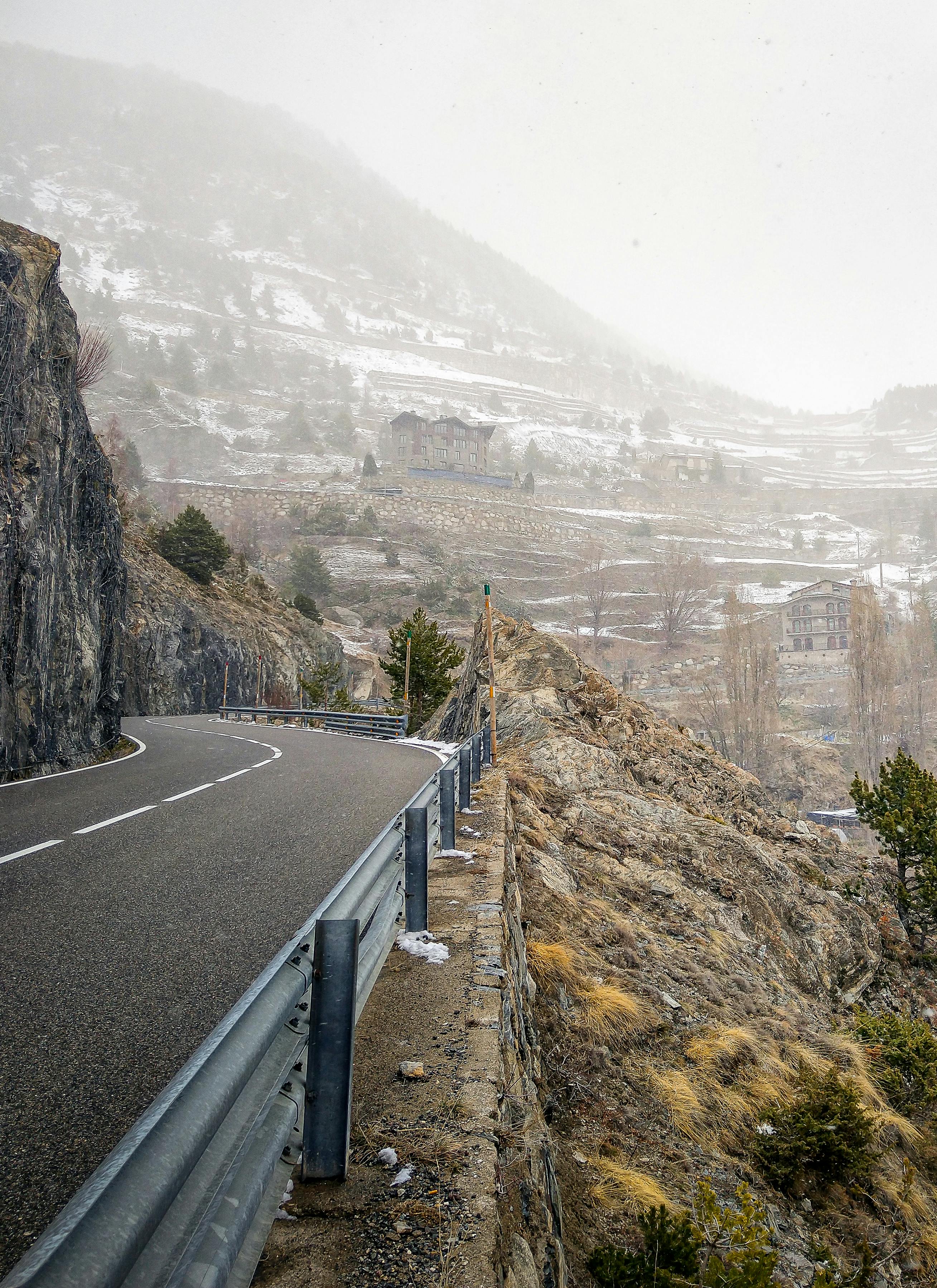 snow road landscape water