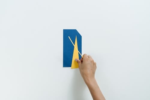 Person Holding Blue and Yellow Paper