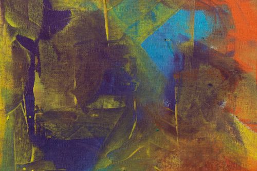 Free Abstract expressionist painting with rich colors and dynamic textures on canvas. Stock Photo