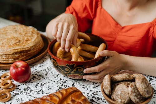 apple, baranka, blini içeren Ücretsiz stok fotoğraf