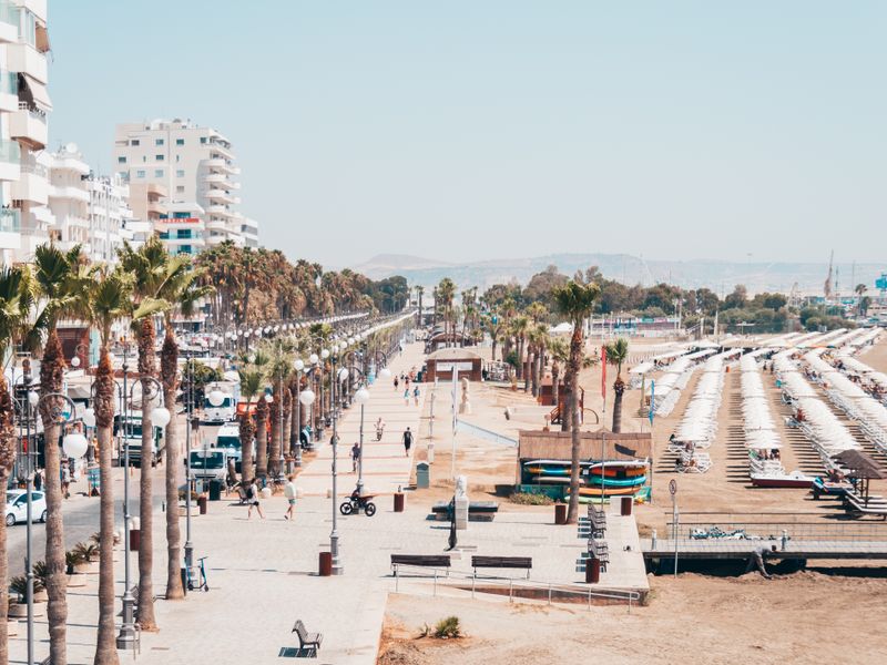 The palm-lined promenade in Larnaca, Cyprus