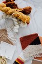 White and Red Knit Textile